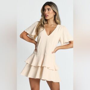 Showpo Cream Bahama Baby Mini Ruffled Dress Size 6 EUC romantic feminine